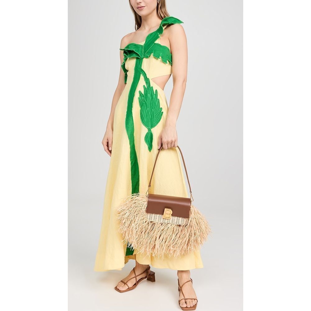 FARM Rio Palm Tree Cutwork Midi Dress Yellow XS NEW - Picture 3 of 10